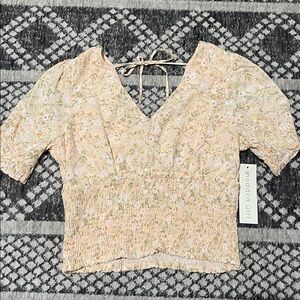 Madden Girl Peach Floral Smocked Blouse